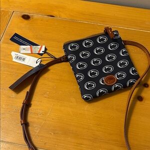 Dooney & Bourke Blue and White Penn State Logo Crossbody with Brown Trim
